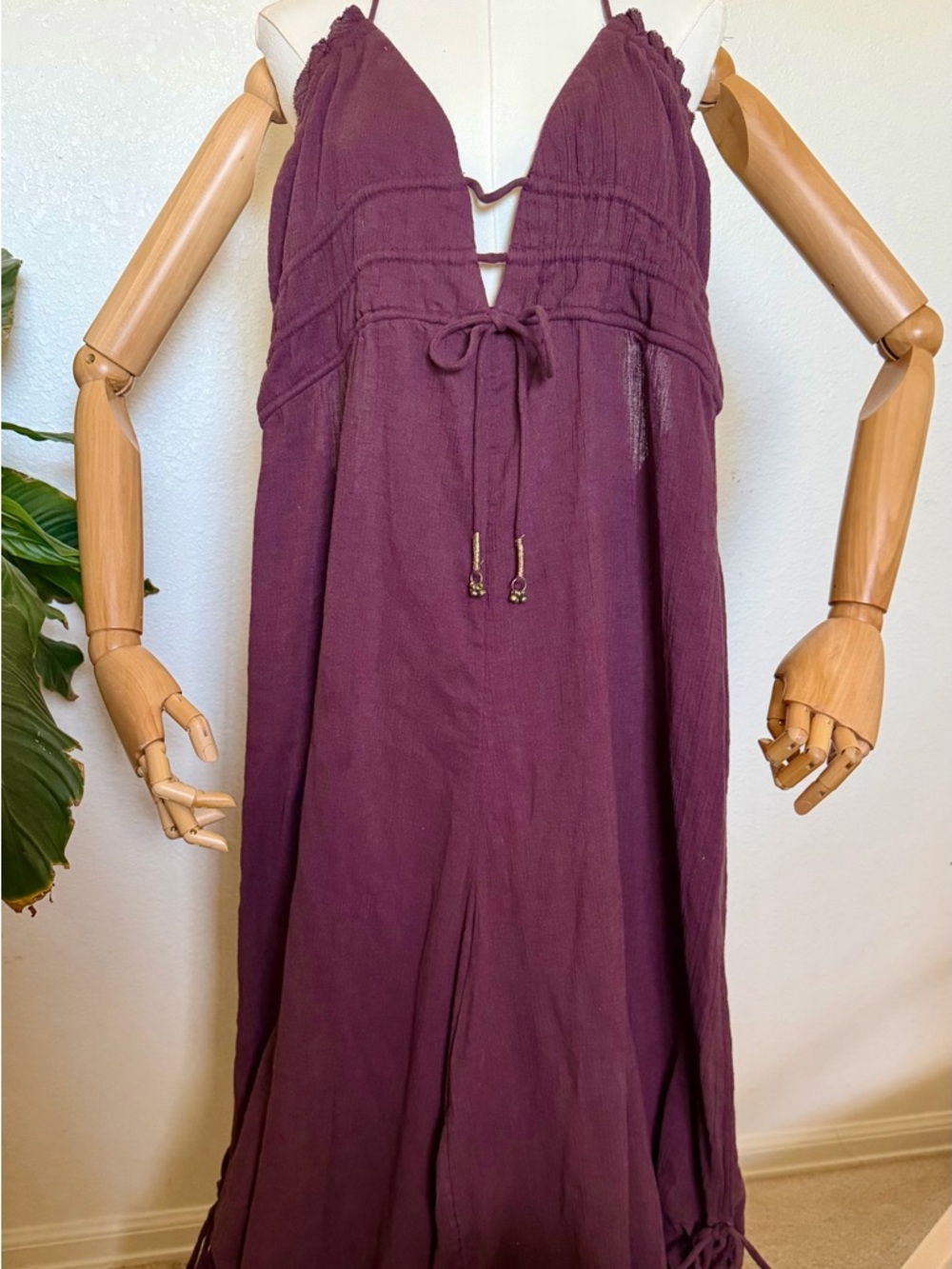 Free People - Bohemian Style Burgundy Halter Romper - Picture 3 of 10
